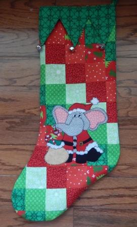 Santa Elephant Christmas Stocking by Ms P Designs USA