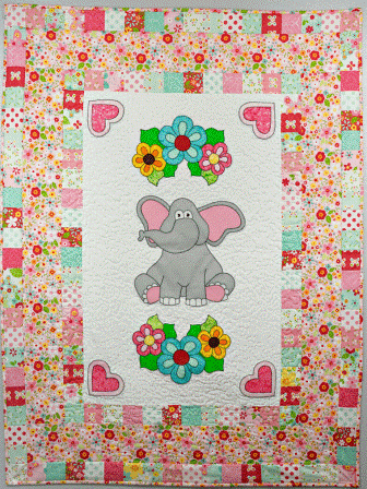 Elephant with Flowers Baby Quilt by Ms P Designs USA