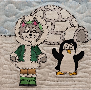 Husky with Penguin and Igloo Applique Block Pattern