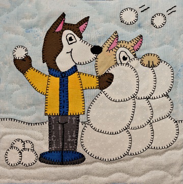 Snowball Fight Huskies Applique Block Pattern