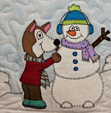 Husky with Snowman Applique Block Pattern