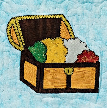Pirate's Treasure Chest Applique Quilt Block by Ms P Designs USA