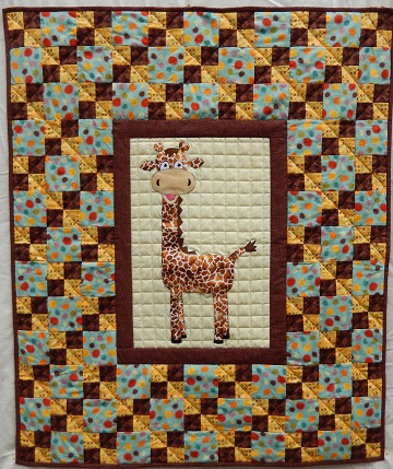 Giraffe with double 4-patch blocks nursery quilt by Ms P Designs USA