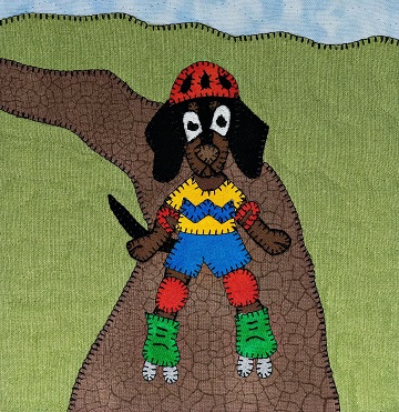 skating dachshund applique quilt block