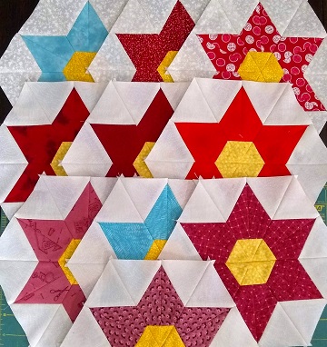 Star Flower blocks for August OMG by Sharon @ Ms P Designs USA