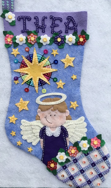 Angel with Flowers Christmas Stocking by Ms P Designs USA