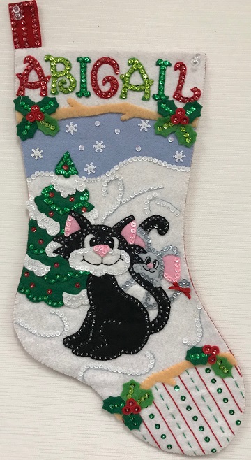 Friendly Kitty Christmas Stocking by Ms P Designs USA