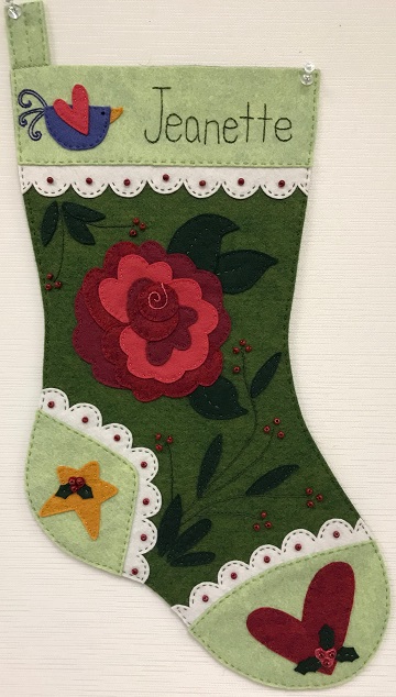 Primitive Flowers Christmas Stocking 1 by Ms P Designs USA