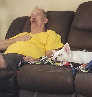 Mr FixIt and Freya snoring contest by Sharon @ Ms P Designs USA